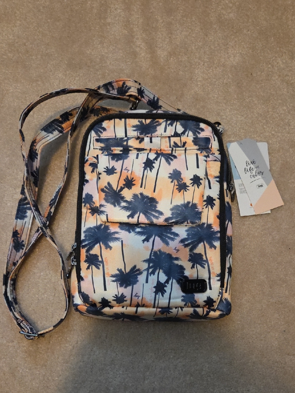 lug Pitter Patter Crossbody - Peach & Navy Palm Tree Print